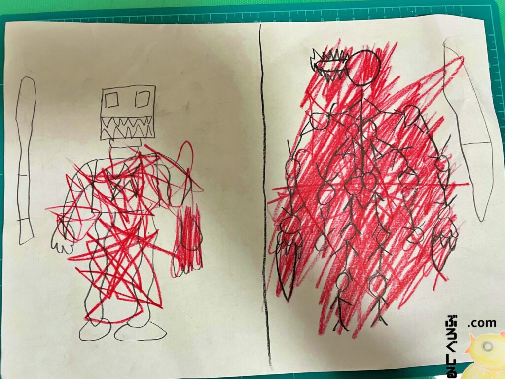 7歳長男が突発性発疹になった時に描いた絵（すごい不機嫌でした）